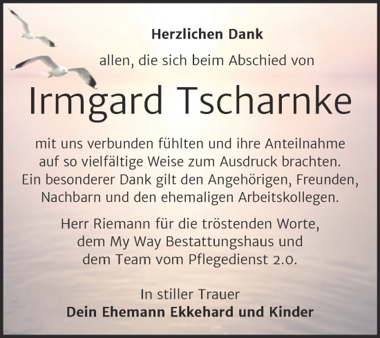 Traueranzeige von Irmgard Tscharnke von Trauerkombi Weißenfels