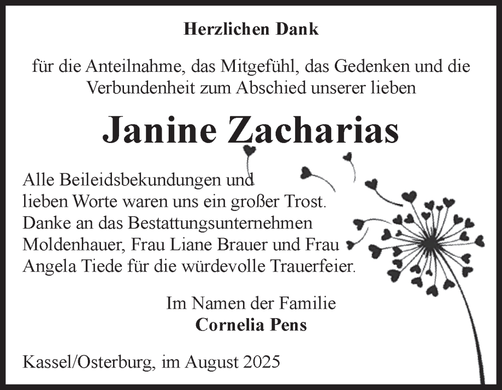  Traueranzeige für Janine Zacharias vom 16.08.2025 aus Volksstimme Altmark Ost