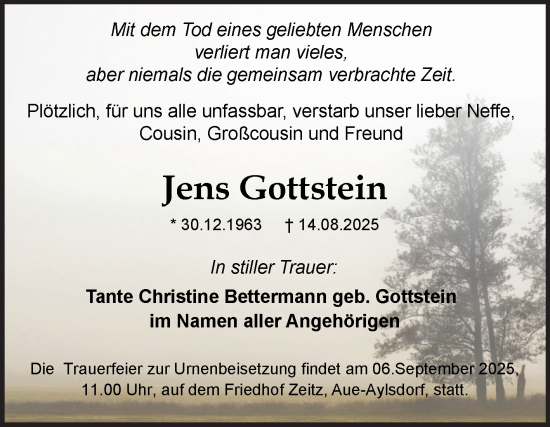 Traueranzeige von Jens Gottstein von Trauerkombi Zeitz