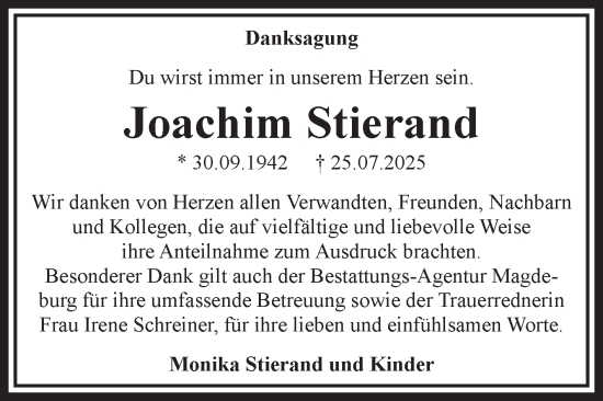 Traueranzeige von Joachim Stierand von Volksstimme Magdeburg
