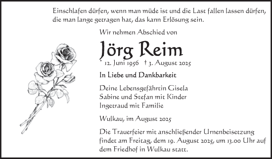 Traueranzeige von Jörg Reim von Volksstimme Altmark Ost