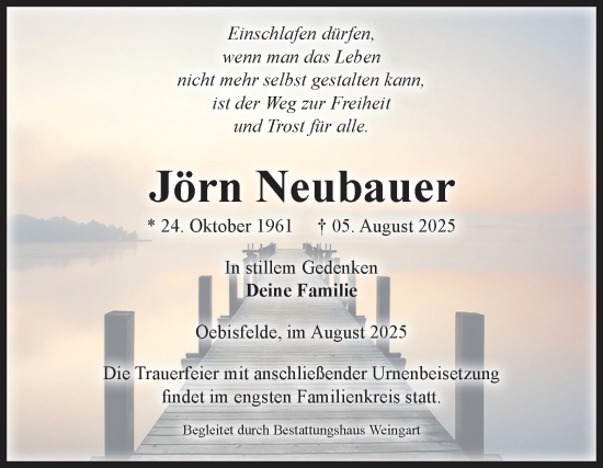 Traueranzeige von Jörn Neubauer von Volksstimme Altmark West