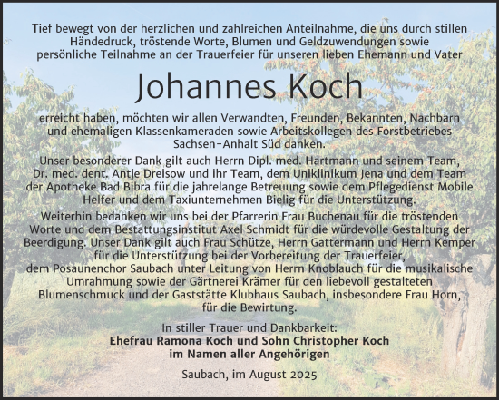 Traueranzeige von Johannes Koch von Naumburger Tageblatt