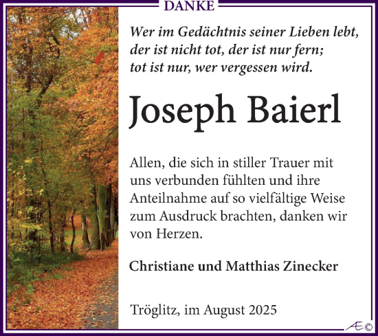 Traueranzeige von Joseph Baierl von Trauerkombi Zeitz