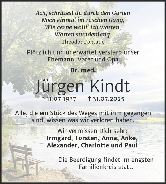 Traueranzeige von Jürgen Kindt von Trauerkombi Bernburg