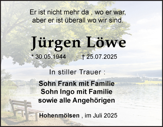 Traueranzeige von Jürgen Löwe von Trauerkombi Weißenfels