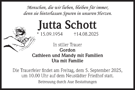 Traueranzeige von Jutta Schott von Volksstimme Magdeburg