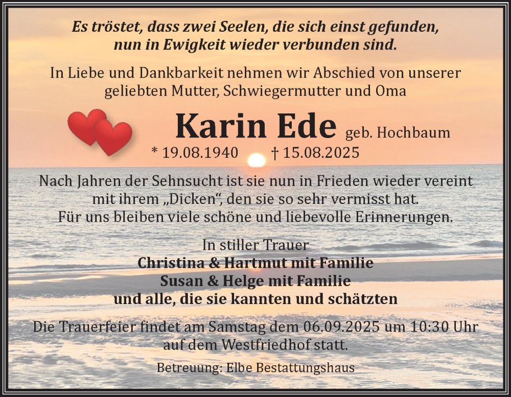  Traueranzeige für Karin Ede vom 23.08.2025 aus Volksstimme Magdeburg