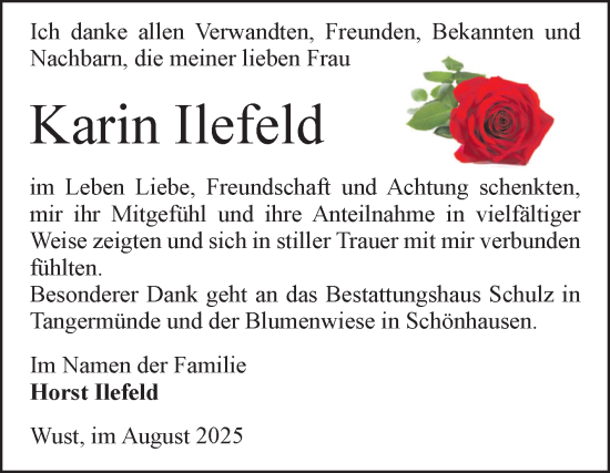 Traueranzeige von Karin Ilefeld von Volksstimme Altmark Ost