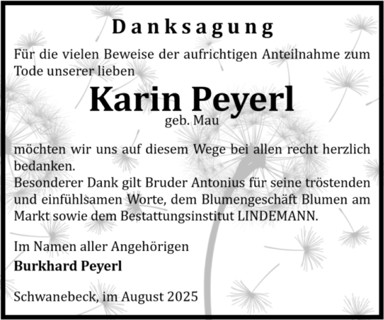 Traueranzeige von Karin Peyerl von Volksstimme Halberstadt