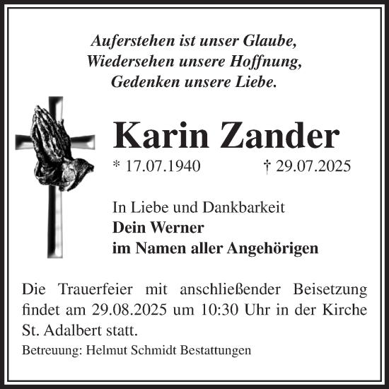 Traueranzeige von Karin Zander von Volksstimme Magdeburg