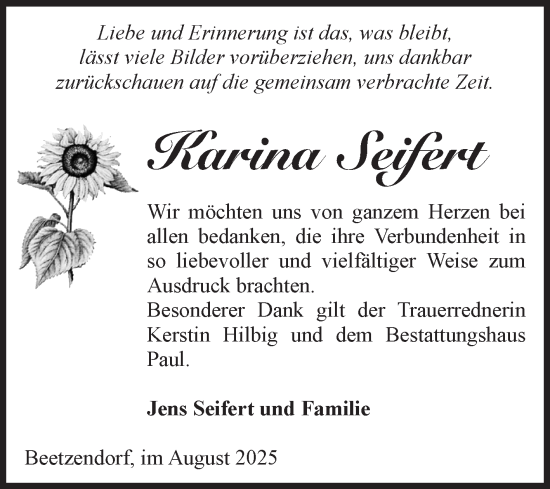 Traueranzeige von Karina Seifert von Volksstimme Altmark West