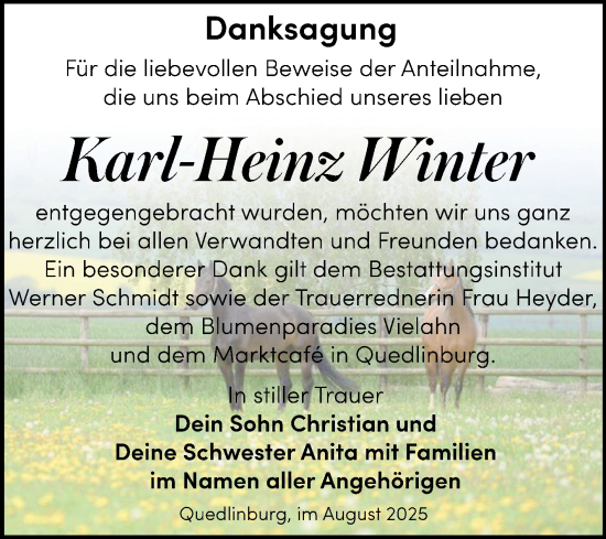 Traueranzeige von Karl-Heinz Winter von Trauerkombi Quedlinburg