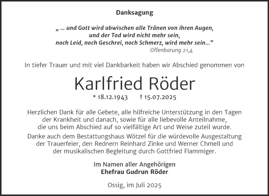 Traueranzeige von Karlfried Röder von Trauerkombi Zeitz