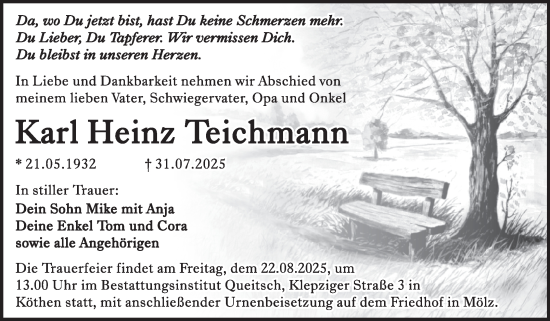 Traueranzeige von Karl Heinz Teichmann von Trauerkombi Köthen