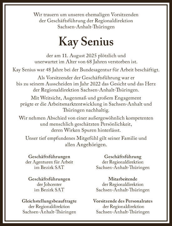 Traueranzeige von Kay Senius von Mitteldeutsche Zeitung Halle/Saalkreis