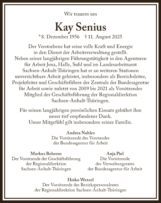 Traueranzeige von Kay Senius von Mitteldeutsche Zeitung Halle/Saalkreis
