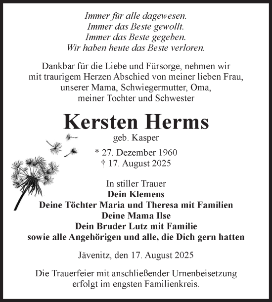 Traueranzeige von Kersten Herms von Volksstimme Altmark West