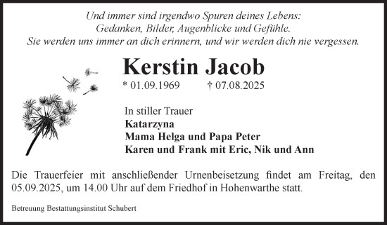 Traueranzeige von Kerstin Jacob von Volksstimme Magdeburg