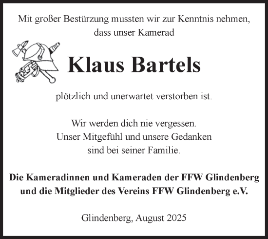 Traueranzeige von Klaus Bartels von Volksstimme Haldensleben/Wolmirstedt