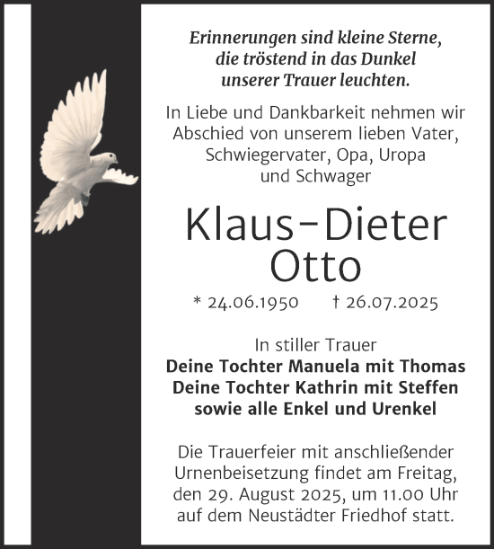 Traueranzeige von Klaus-Dieter Otto von Mitteldeutsche Zeitung Halle/Saalkreis