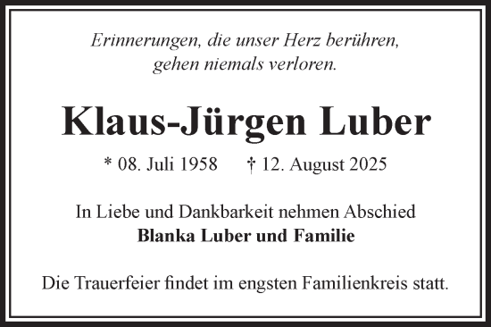 Traueranzeige von Klaus-Jürgen Luber von Volksstimme Magdeburg