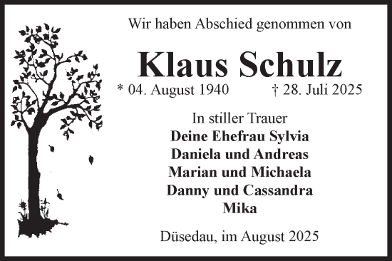 Traueranzeige von Klaus Schulz von Volksstimme Altmark Ost