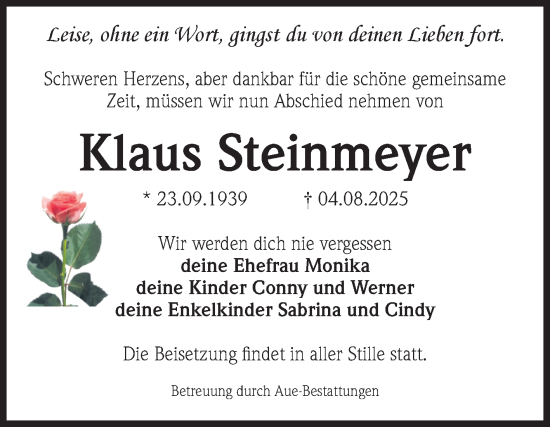Traueranzeige von Klaus Steinmeyer von Volksstimme Magdeburg