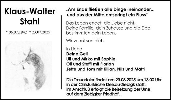 Traueranzeige von Klaus-Walter Stahl von Trauerkombi Dessau