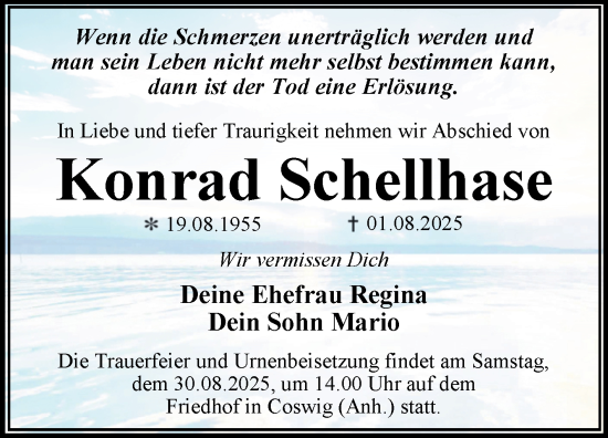 Traueranzeige von Konrad Schellhase von Trauerkombi Wittenberg