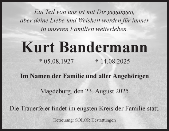 Traueranzeige von Kurt Bandermann von Volksstimme Magdeburg