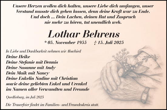Traueranzeige von Lothar Behrens von Trauerkombi Quedlinburg