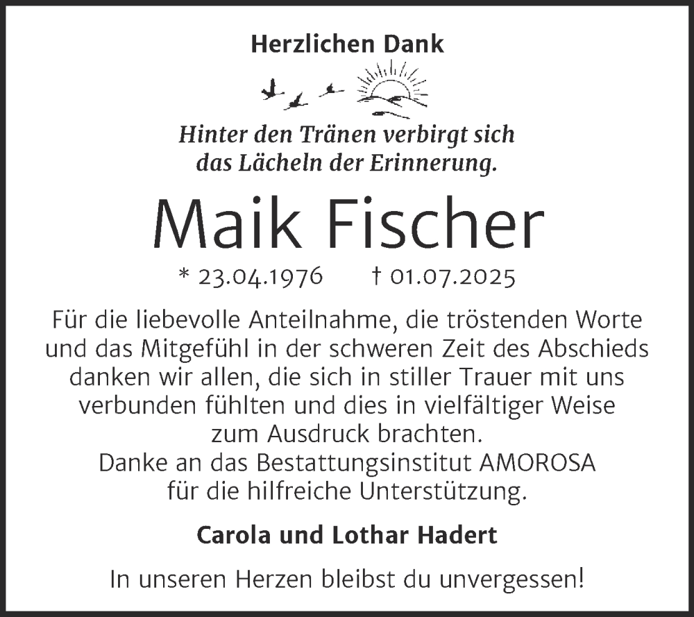  Traueranzeige für Maik Fischer vom 02.08.2025 aus Trauerkombi Dessau