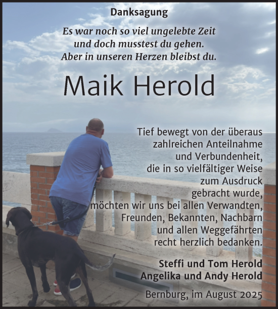 Traueranzeige von Maik Herold von Trauerkombi Bernburg