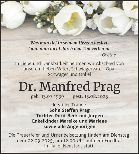 Traueranzeige von Manfred Prag 