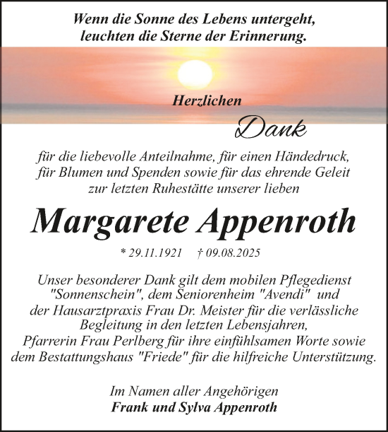 Traueranzeige von Margarete Appenroth von Trauerkombi Dessau