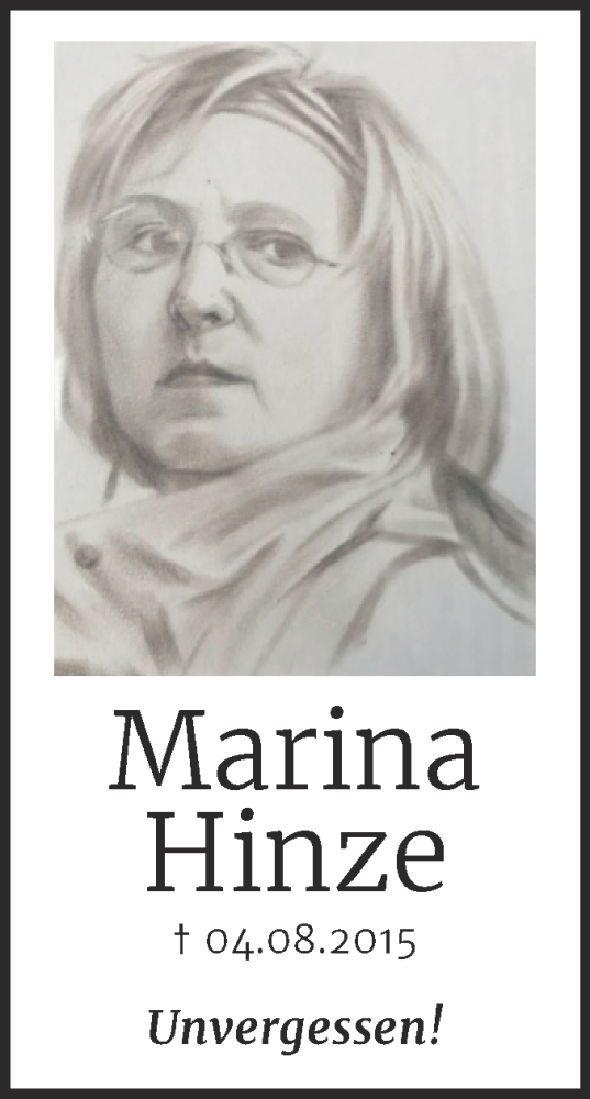  Traueranzeige für Marina Hinze vom 04.08.2025 aus Trauerkombi Köthen