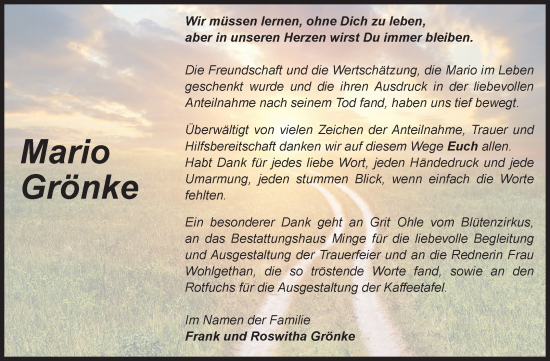 Traueranzeige von Mario Grönke von Volksstimme Burg/Genthin