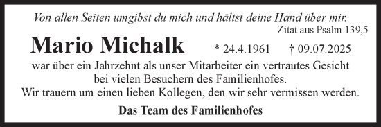 Traueranzeige von Mario Michalk von Volksstimme Altmark West