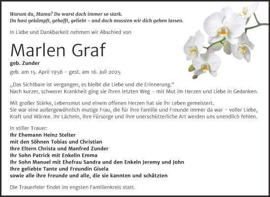 Traueranzeige von Marlen Graf von Trauerkombi Dessau