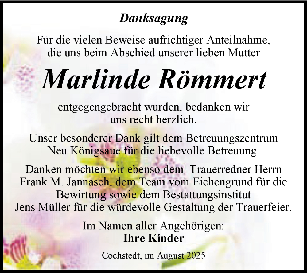  Traueranzeige für Marlinde Römmert vom 09.08.2025 aus 