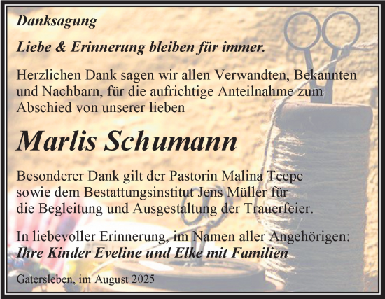 Traueranzeige von Marlis Schumann von Trauerkombi Aschersleben