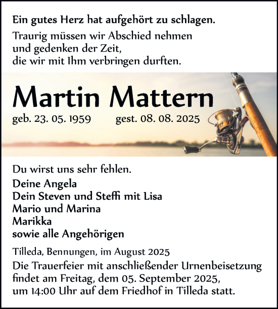 Traueranzeige von Martin Mattern von Trauerkombi Sangerhausen