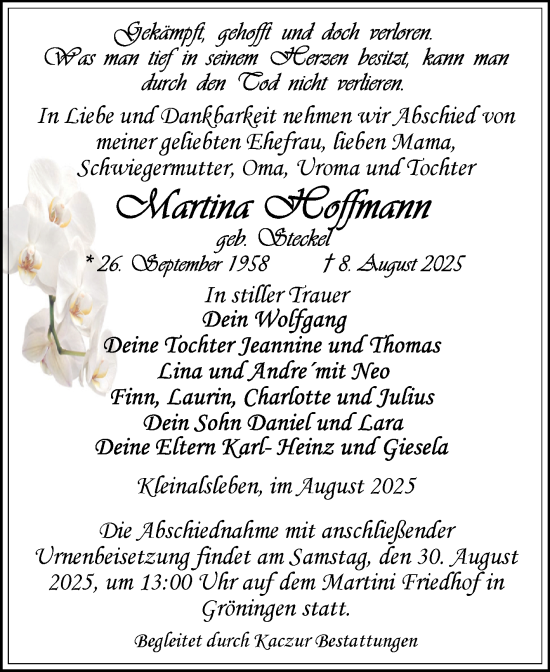 Traueranzeige von Martina Hoffmann 