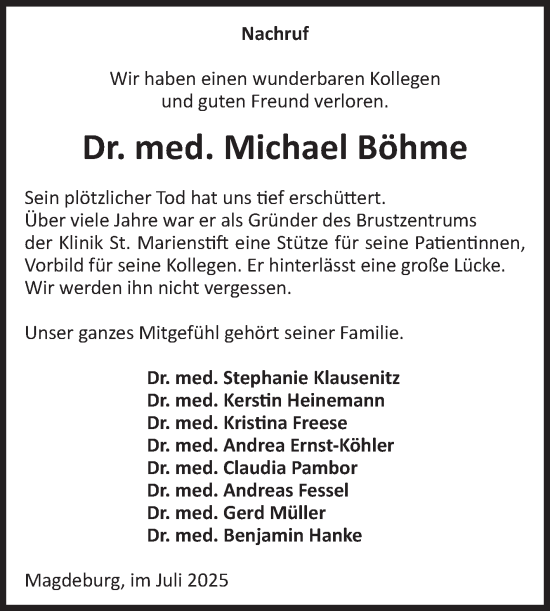 Traueranzeige von Michael Böhme von Volksstimme Magdeburg
