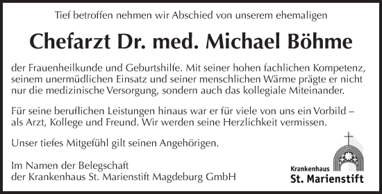Traueranzeige von Michael Böhme von Volksstimme Magdeburg