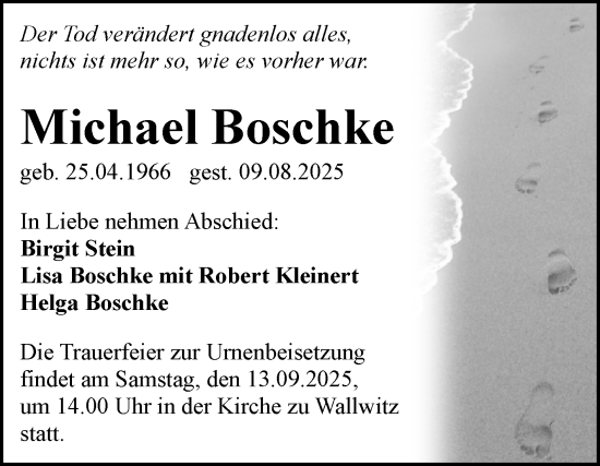 Traueranzeige von Michael Boschke von Mitteldeutsche Zeitung Halle/Saalkreis