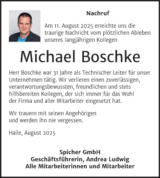 Traueranzeige von Michael Boschke von Mitteldeutsche Zeitung Halle/Saalkreis