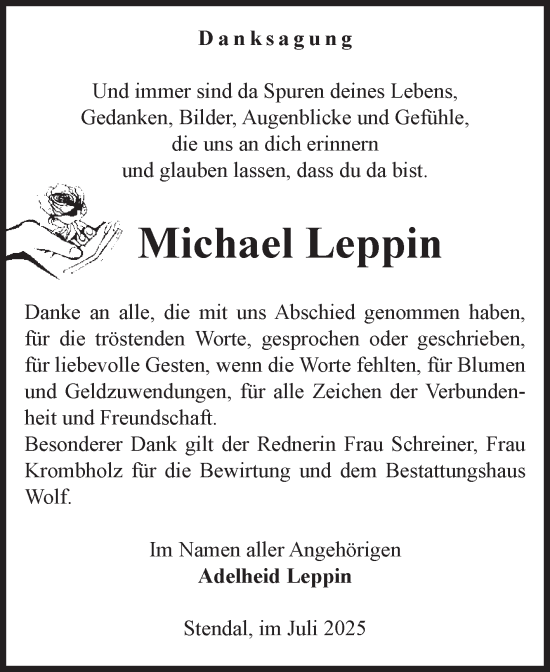 Traueranzeige von Michael Leppin von Volksstimme Altmark Ost