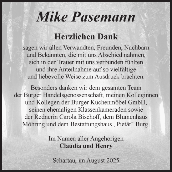 Traueranzeige von Mike Pasemann 